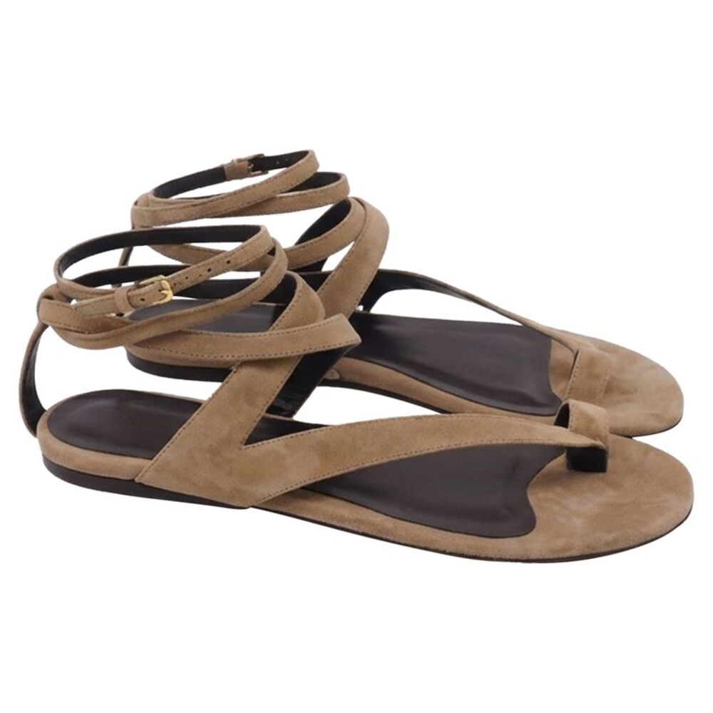 Khaite Aimee Ankle Wrap Sandals in Brown Suede